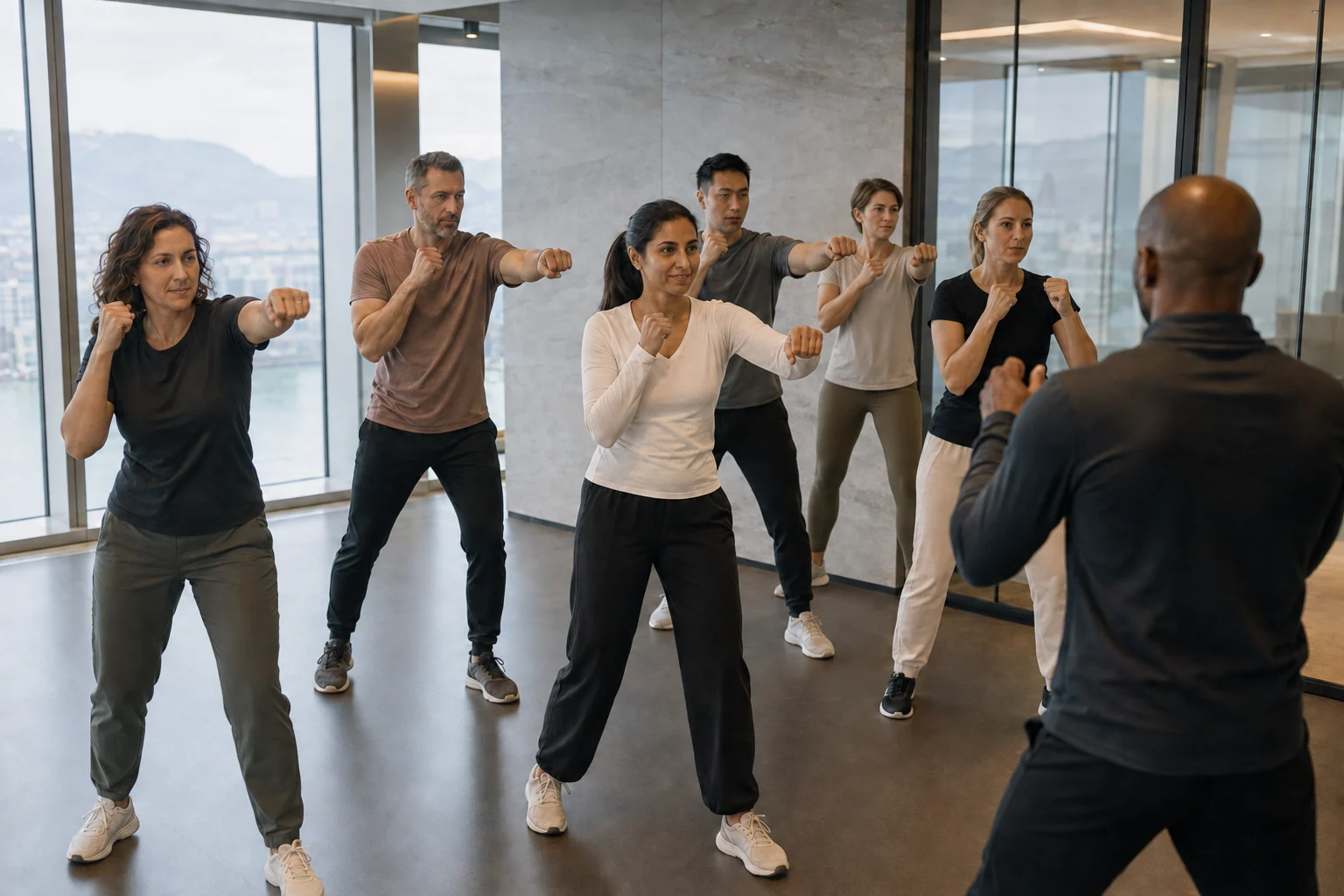 Illustration d’une équipe participant à une séance de boxe sans contact